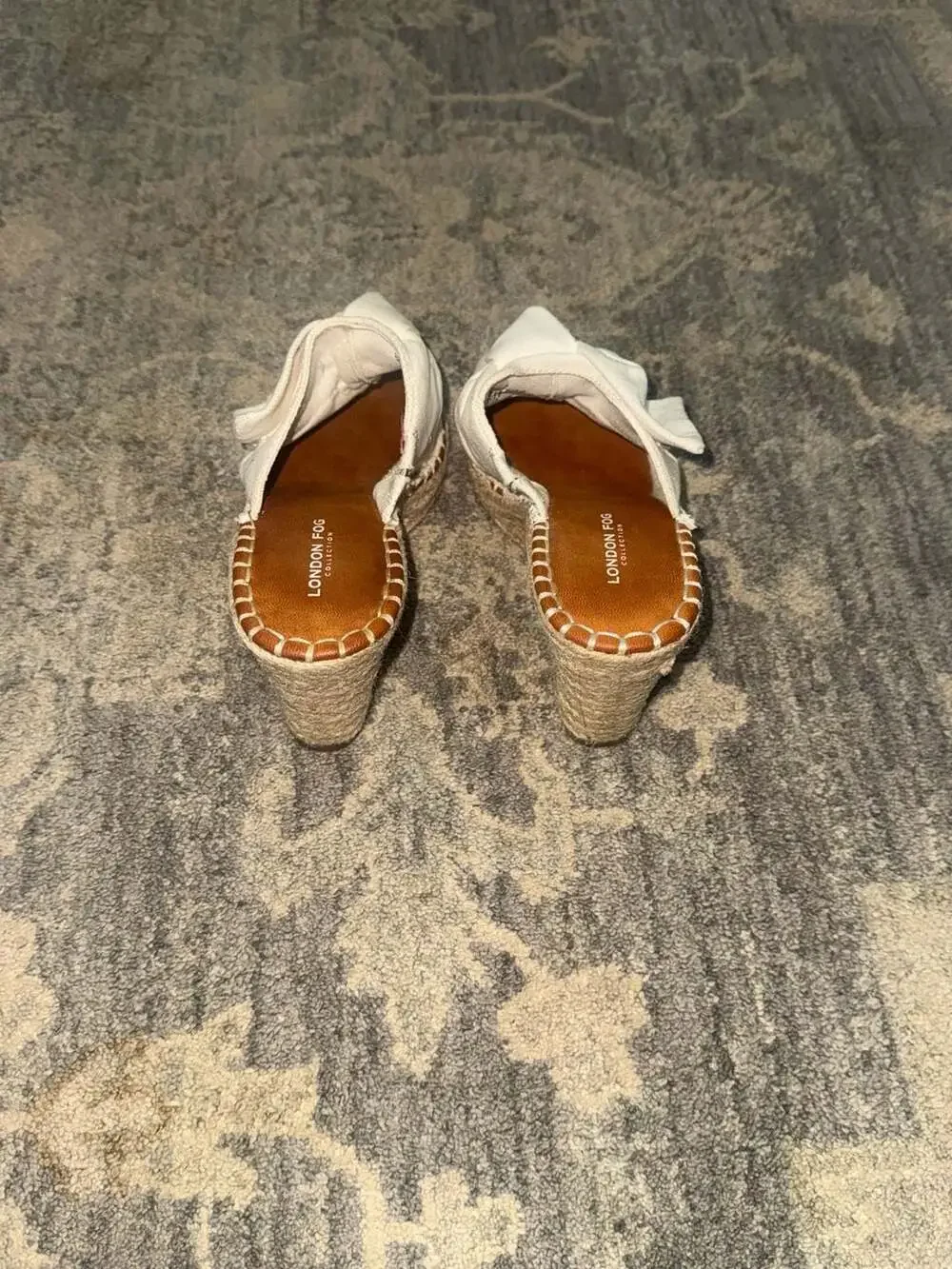 London Fog Collection White Canvas Knot Espadrille Wedge Sandals